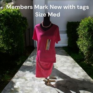 Bright Pink Members Mark Shirt & Skort Set - Size Medium, New with Tags